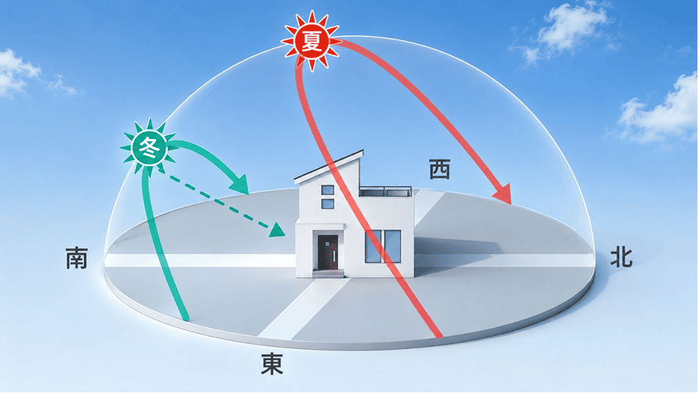 新潟のパッシブデザイン設計図｜夏冬の太陽軌道と方位